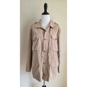 Lauren Ralph Lauren Wm's Khaki Field Safari Military Jacket Coat Embroidered  M